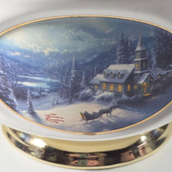 Thomas Kinkade Teleflora Ceramic Bowl Sunday Evening Sleigh Ride Gold Trim - Picture 2 of 8